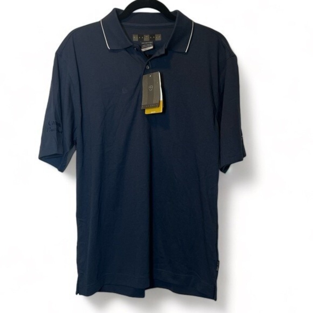 NIKE GOLF Men Size S Navy Blue Dri Fit Short Sleeve Button Polo Embroidered FLAW